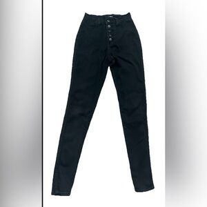 Fashion Nova High Rise Skinny Black Button Fly Raw Hem Denim Womens 3 (0808)